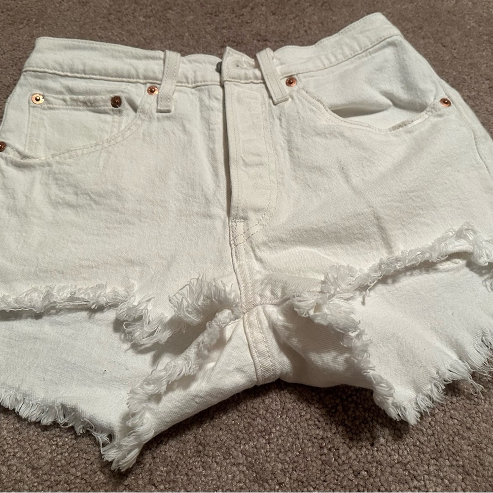 Levi's White Frayed Jean Shorts